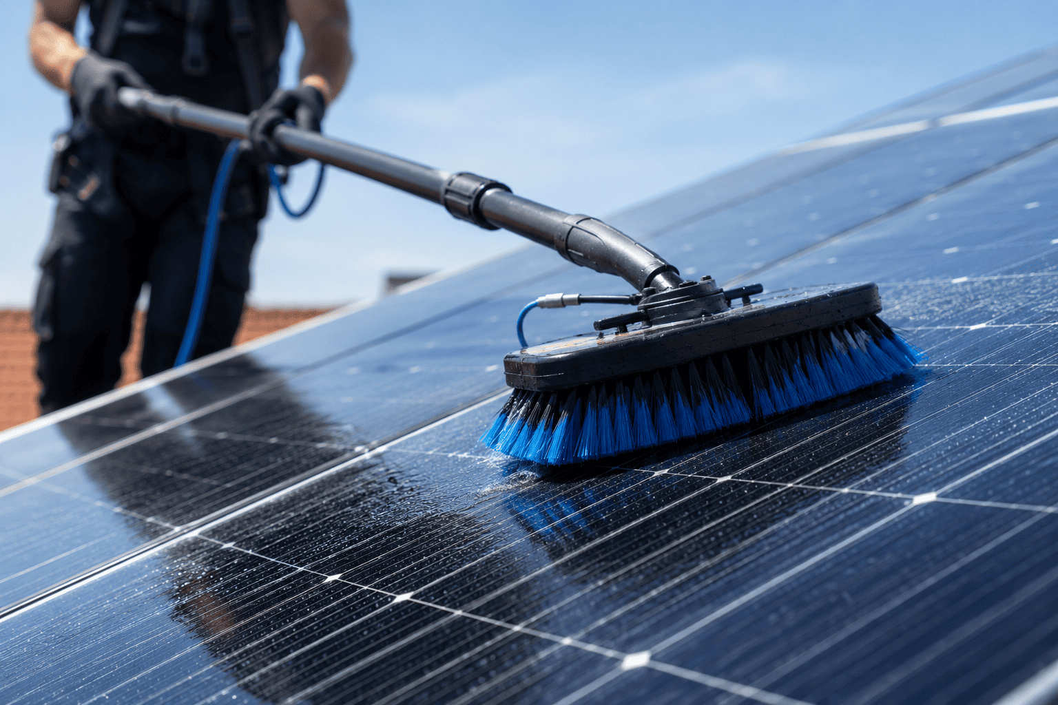 Nettoyage de panneaux solaires au printemps