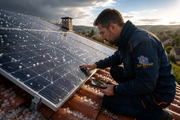 Panneaux solaires photovoltaïques après un épisode de grêle